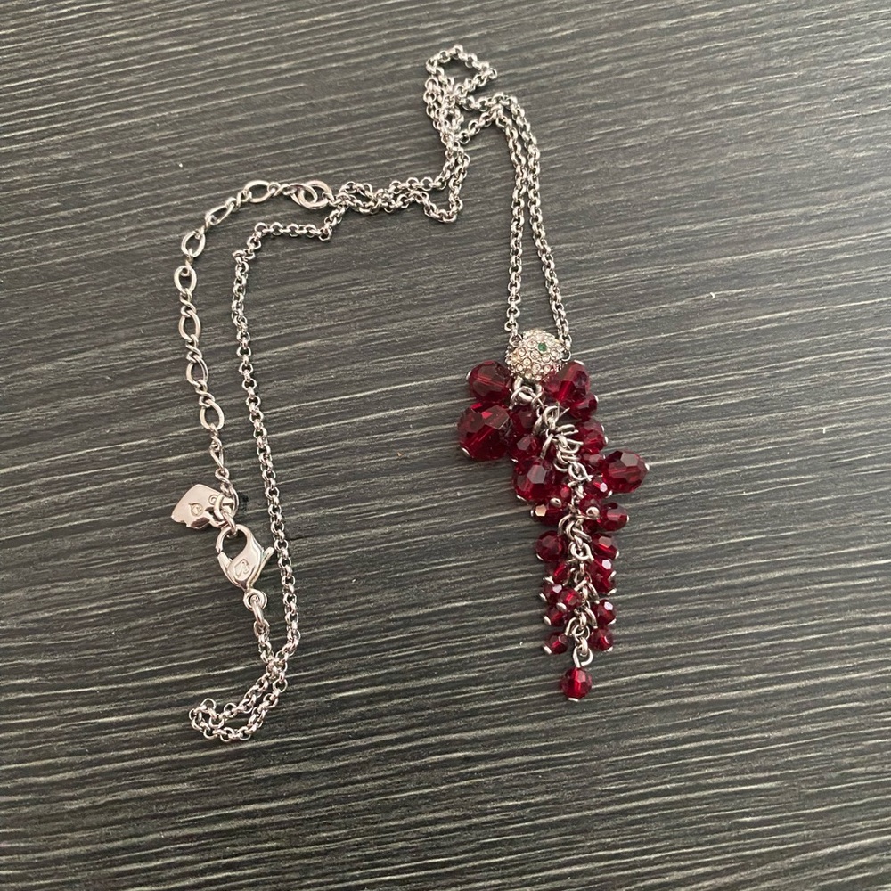 Swarovski Silver Necklace with Deep Red Crystal Cluster Pendant